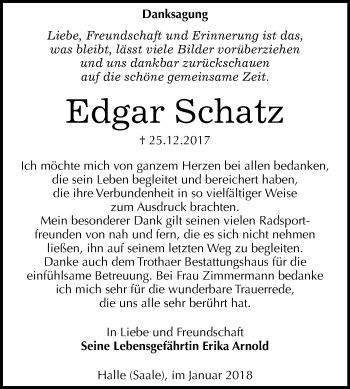 Traueranzeige von Edgar Schatz von Mitteldeutsche Zeitung Halle/Saalkreis