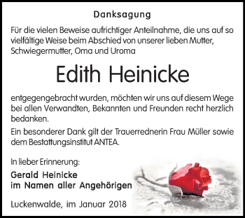 Traueranzeige von Edith Heinicke von Mitteldeutsche Zeitung Weißenfels