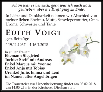 Traueranzeige von Edith Voigt von Mitteldeutsche Zeitung Halle/Saalkreis
