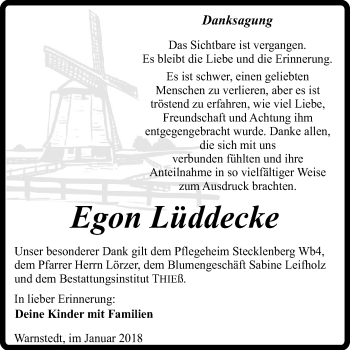 Traueranzeige von Egon Lüddecke von Mitteldeutsche Zeitung Quedlinburg