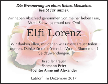 Traueranzeige von Elfi Lorenz von Super Sonntag Bernburg