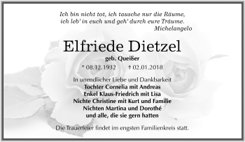 Traueranzeige von Elfriede Dietzel von Mitteldeutsche Zeitung Halle/Saalkreis