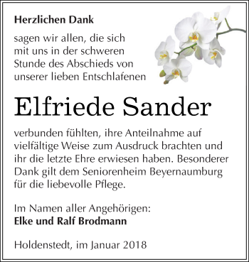 Traueranzeige von Elfriede Sander von Super Sonntag SGH Mansf. Land