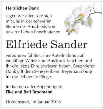 Traueranzeige von Elfriede Sander von Mitteldeutsche Zeitung Sangerhausen