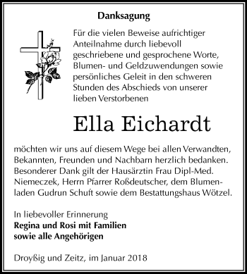 Traueranzeige von Ella Eichardt von Mitteldeutsche Zeitung Zeitz