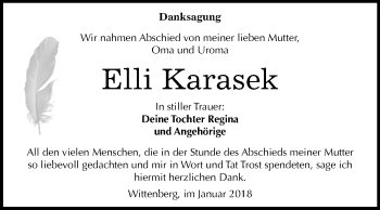 Traueranzeige von Elli Karasek von Mitteldeutsche Zeitung