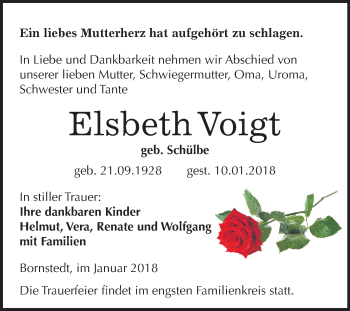 Traueranzeige von Elsbeth Voigt von Mitteldeutsche Zeitung