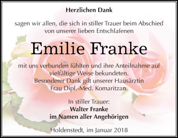 Traueranzeige von Emilie Franke von WVG - Wochenspiegel SGH