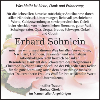 Traueranzeige von Erhard Söhnlein von Mitteldeutsche Zeitung Weißenfels