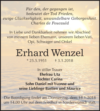 Traueranzeige von Erhard Wenzel von Mitteldeutsche Zeitung Merseburg/Querfurt