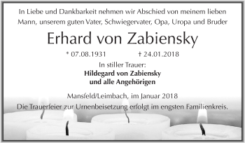 Traueranzeige von Erhard von Zabiensky von Mitteldeutsche Zeitung