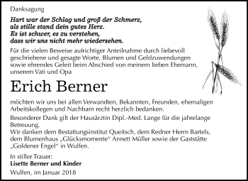 Traueranzeige von Erich Berner von Mitteldeutsche Zeitung Köthen