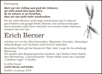 Traueranzeige von Erich Berner von WVG - Wochenspiegel Dessau / Köthen