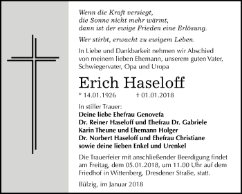 Traueranzeige von Erich Haseloff von Mitteldeutsche Zeitung