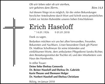 Traueranzeige von Erich Haseloff von Mitteldeutsche Zeitung