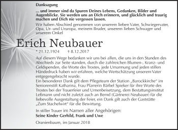 Traueranzeige von Erich Neubauer von WVG - Wochenspiegel Wittenberg