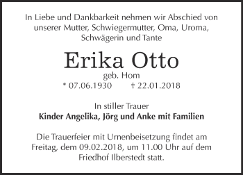 Traueranzeige von Erika Otto von Super Sonntag Bernburg