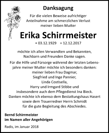 Traueranzeige von Erika Schirrmeister von Mitteldeutsche Zeitung