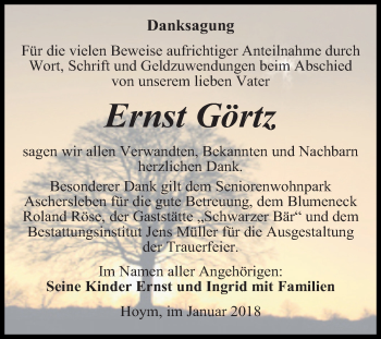 Traueranzeige von Ernst Görtz von Mitteldeutsche Zeitung Aschersleben