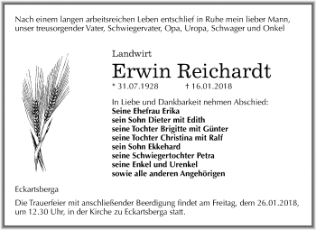 Traueranzeige von Erwin Reichardt von Mitteldeutsche Zeitung