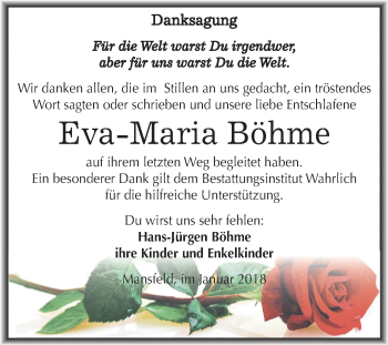 Traueranzeige von Eva-Maria Böhme von Mitteldeutsche Zeitung