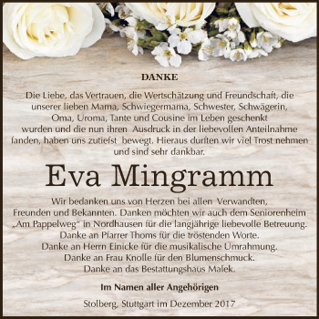 Traueranzeige von Eva Mingramm von Super Sonntag SGH Mansf. Land