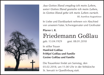 Traueranzeige von Friedemann Goßlau von Mitteldeutsche Zeitung
