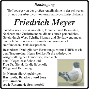 Traueranzeige von Friedrich Meyer von Super Sonntag Quedlinburg