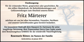 Traueranzeige von Fritz Märterer von Mitteldeutsche Zeitung Aschersleben