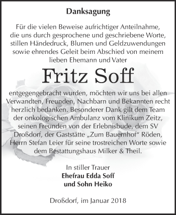 Traueranzeige von Fritz Soff von Super Sonntag Zeitz