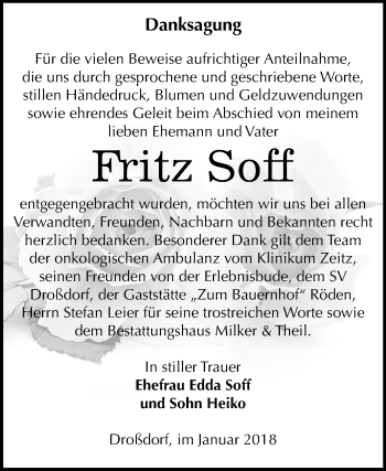 Traueranzeige von Fritz Soff von Mitteldeutsche Zeitung Zeitz