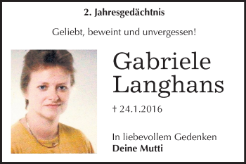 Traueranzeige von Gabriele Langhans von Mitteldeutsche Zeitung Köthen
