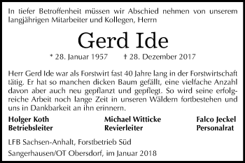 Traueranzeige von Gerd Ide von Mitteldeutsche Zeitung Quedlinburg
