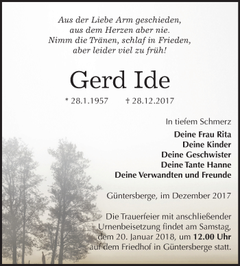 Traueranzeige von Gerd Ide von Mitteldeutsche Zeitung Quedlinburg