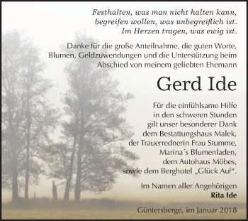 Traueranzeige von Gerd Ide von WVG - Wochenspiegel Quedlinburg