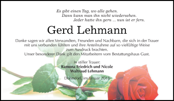 Traueranzeige von Gerd Lehmann von WVG - Wochenspiegel Dessau / Köthen