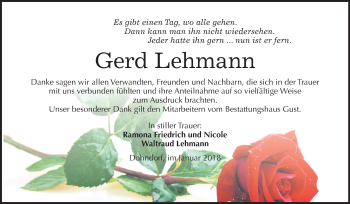 Traueranzeige von Gerd Lehmann von Mitteldeutsche Zeitung
