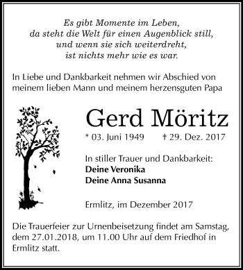Traueranzeige von Gerd Möritz von Mitteldeutsche Zeitung Merseburg/Querfurt