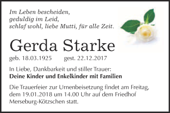 Traueranzeige von Gerda Starke von WVG - Wochenspiegel Merseburg