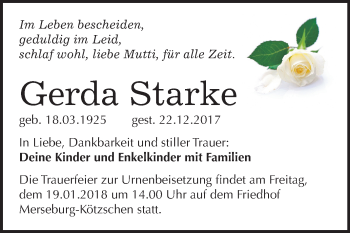 Traueranzeige von Gerda Starke von Mitteldeutsche Zeitung Merseburg/Querfurt