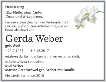 Traueranzeige von Gerda Weber von Mitteldeutsche Zeitung
