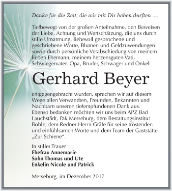 Traueranzeige von Gerhard Beyer von Mitteldeutsche Zeitung Merseburg/Querfurt