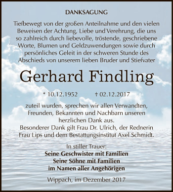 Traueranzeige von Gerhard Findling von WVG - Wochenspiegel NMB / WSF / ZTZ