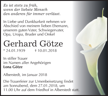 Traueranzeige von Gerhard Götze von Mitteldeutsche Zeitung