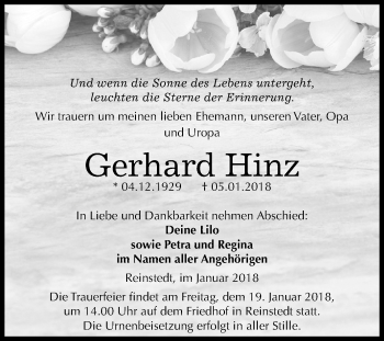 Traueranzeige von Gerhard Hinz von Mitteldeutsche Zeitung Aschersleben