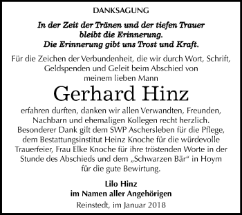 Traueranzeige von Gerhard Hinz von Mitteldeutsche Zeitung
