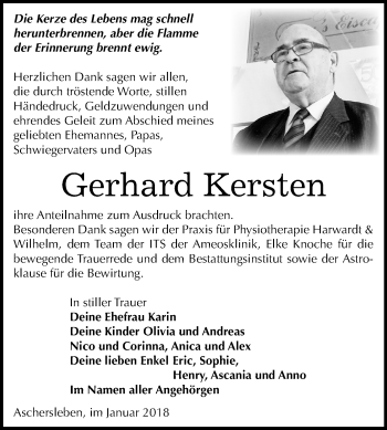 Traueranzeige von Gerhard Kersten von Mitteldeutsche Zeitung Aschersleben