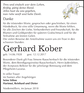 Traueranzeige von Gerhard Kober von Mitteldeutsche Zeitung