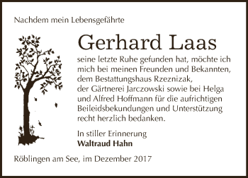 Traueranzeige von Gerhard Laas von Super Sonntag SGH Mansf. Land