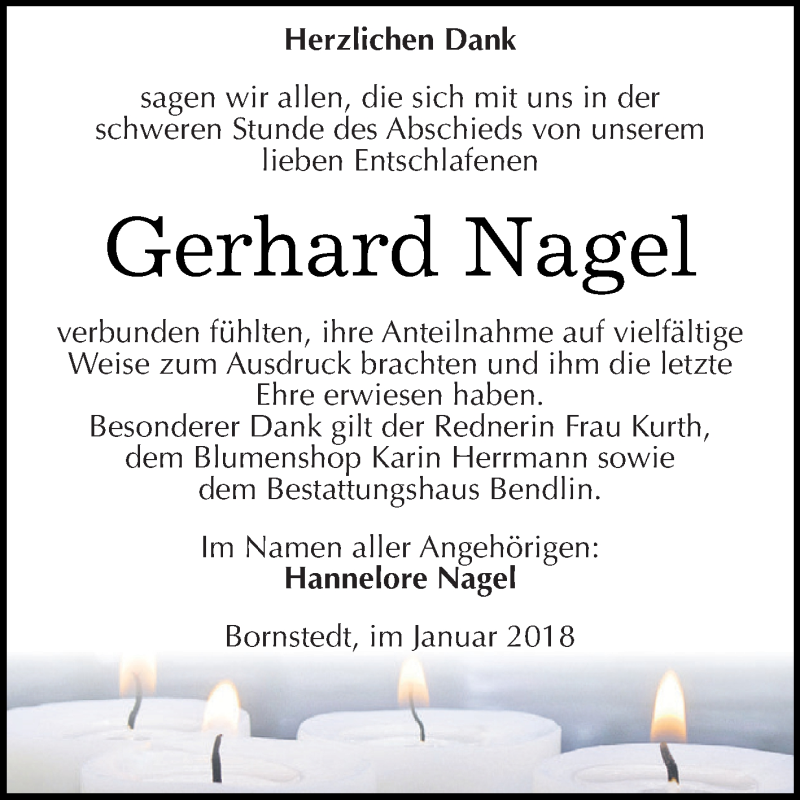  Traueranzeige für Gerhard Nagel vom 06.01.2018 aus Super Sonntag SGH Mansf. Land